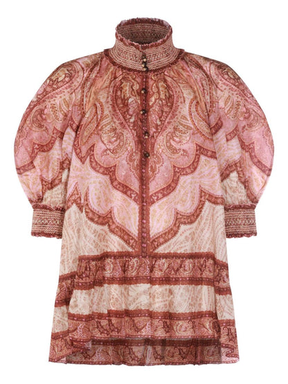 Zimmermann Paisley Silk High Neck Long Sleeve Blouse Red Red