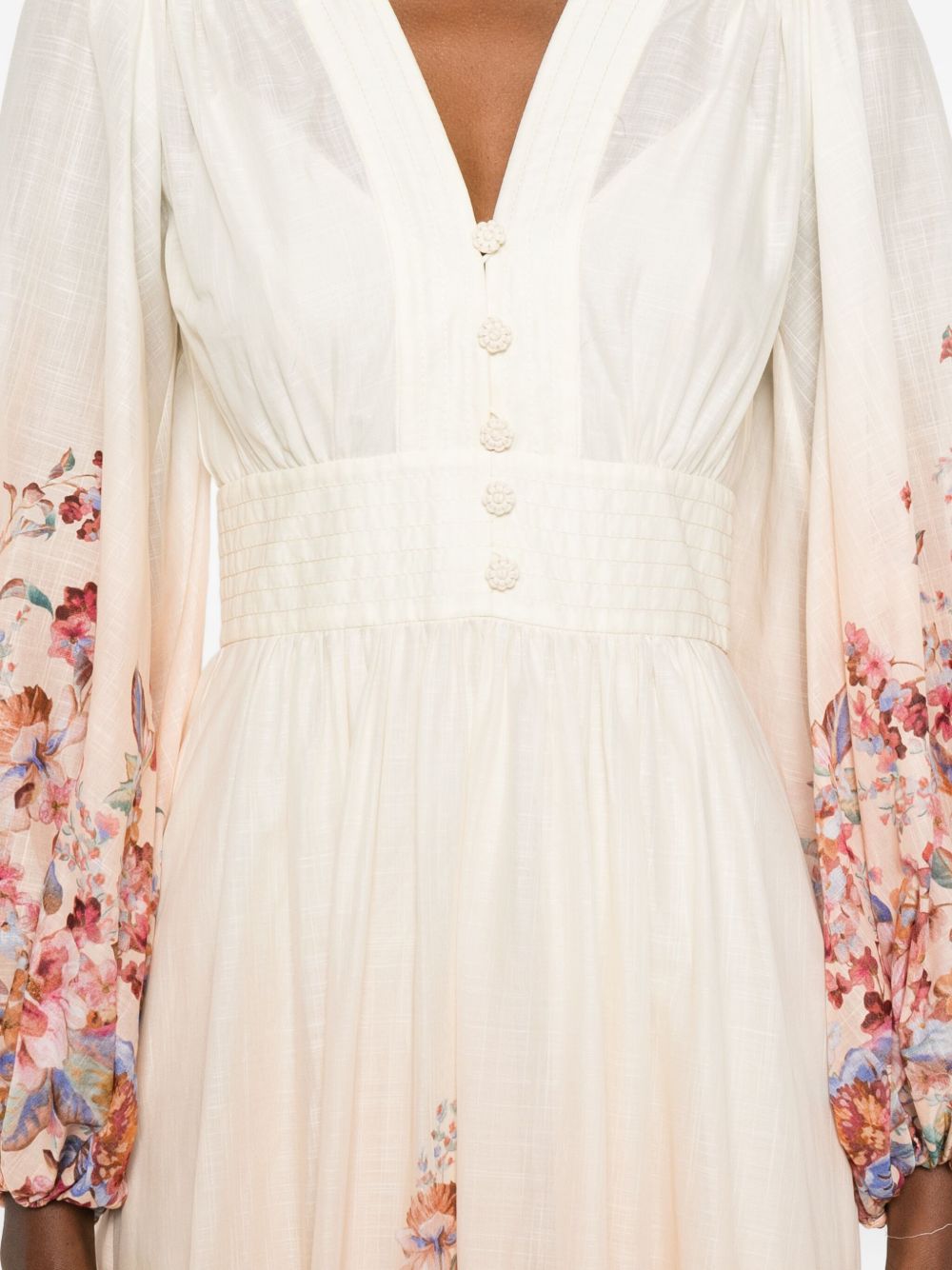 Zimmermann Ivory Floral Cotton Maxi Dress with Button Fastening and Long Sleeves Ivory