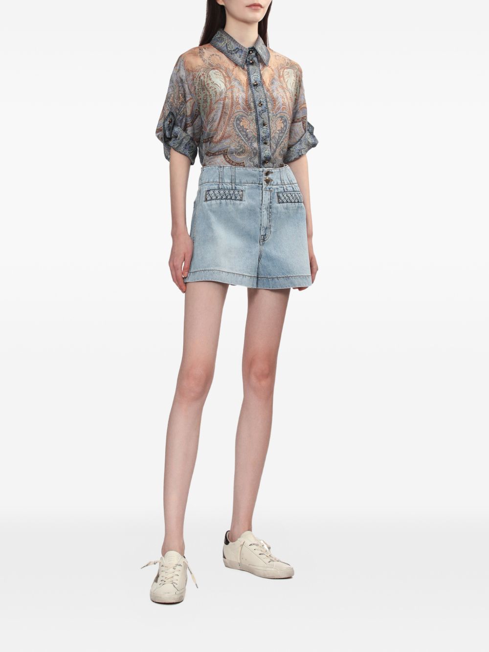 Zimmermann Wanderlust Silk Short-Sleeved Shirt Blue