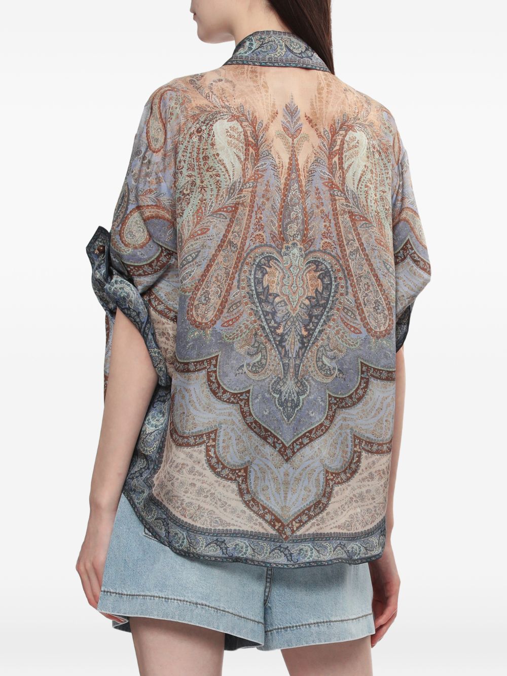 Zimmermann Wanderlust Silk Short-Sleeved Shirt Blue