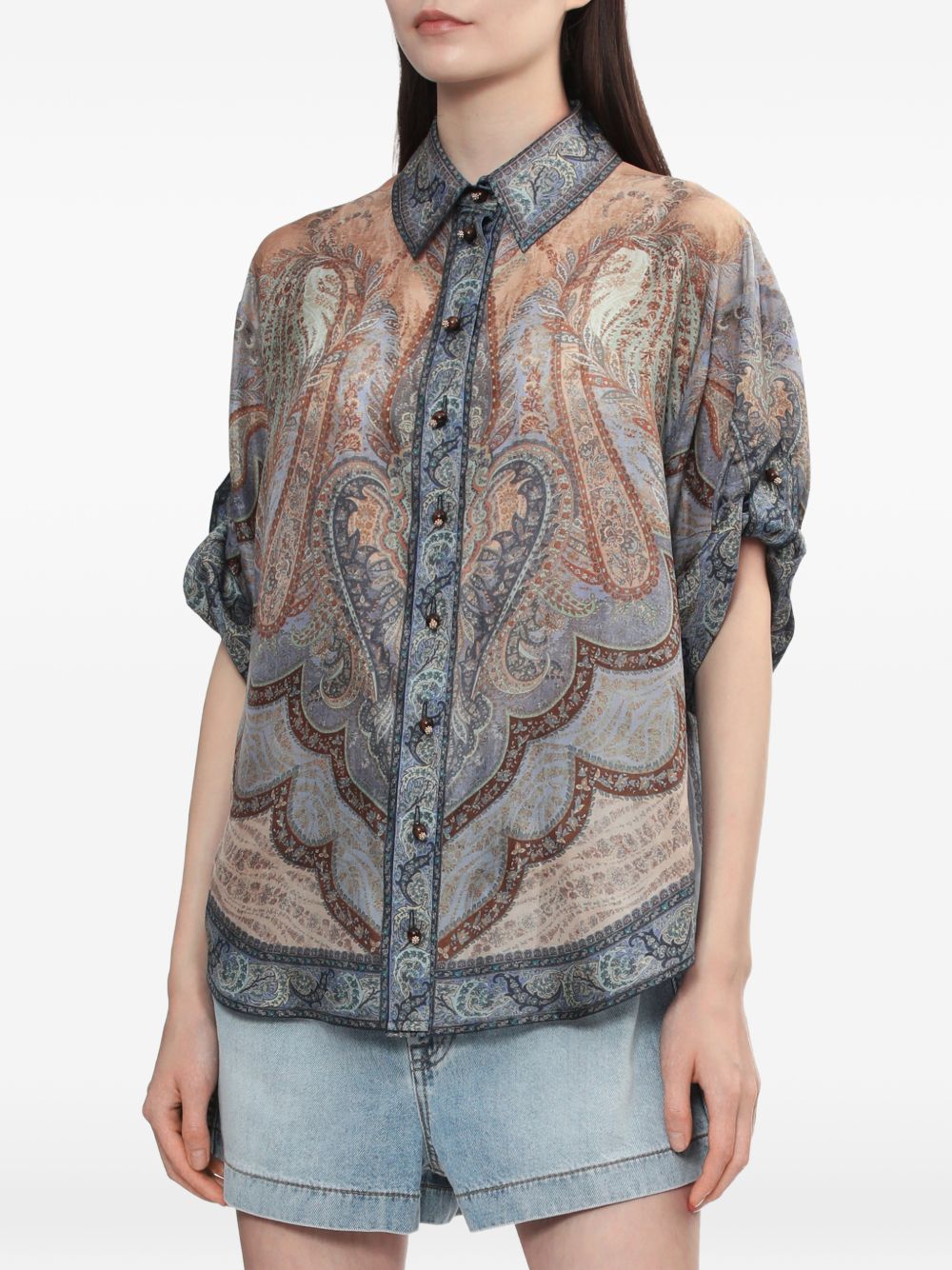 Zimmermann Wanderlust Silk Short-Sleeved Shirt Blue