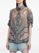 Zimmermann Wanderlust Silk Short-Sleeved Shirt Blue