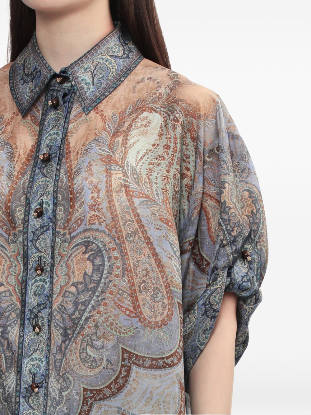 Zimmermann Wanderlust Silk Short-Sleeved Shirt Blue