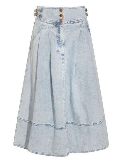 Zimmermann Pleated Panelled Denim Maxi Skirt Clear Blue