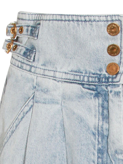 Zimmermann Pleated Panelled Denim Maxi Skirt Clear Blue