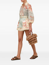 Zimmermann Acacia-Print High-Neck Ramie Blouse Clear Blue