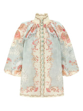 Zimmermann Acacia-Print High-Neck Ramie Blouse Clear Blue
