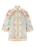 Zimmermann Acacia-Print High-Neck Ramie Blouse Clear Blue
