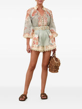 Zimmermann Acacia-Print High-Neck Ramie Blouse Clear Blue