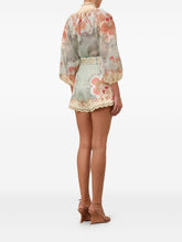 Zimmermann Acacia-Print High-Neck Ramie Blouse Clear Blue