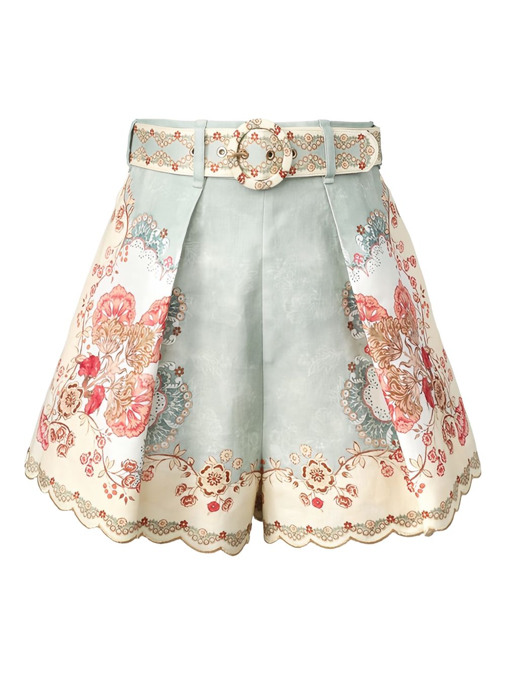 Zimmermann High-Waisted Floral Linen Shorts with Lace Trim Clear Blue
