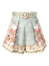 Zimmermann High-Waisted Floral Linen Shorts with Lace Trim Clear Blue