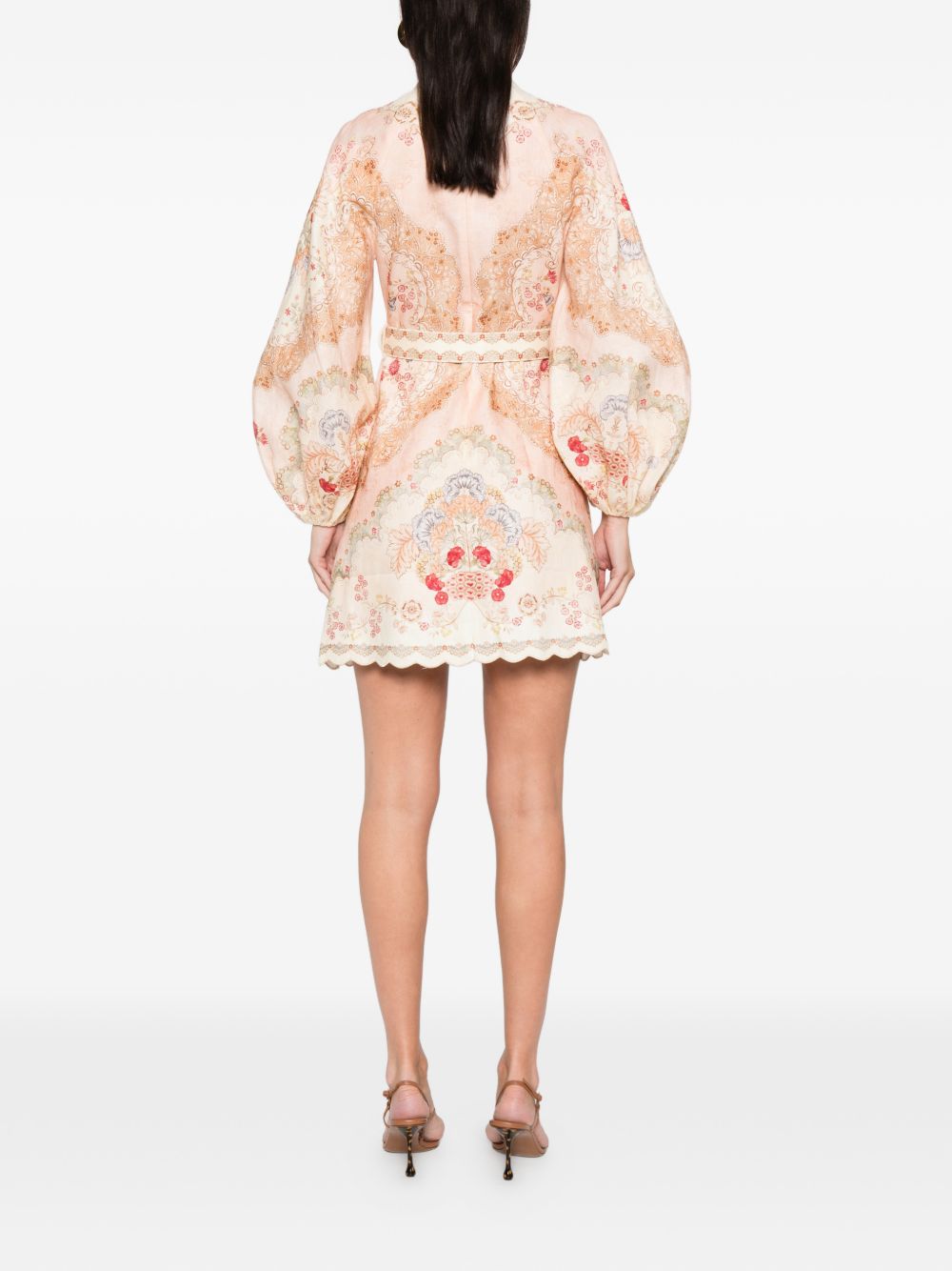 Zimmermann Daylight Floral Linen Mini Dress Beige