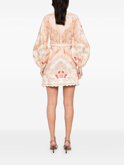 Zimmermann Daylight Floral Linen Mini Dress Beige