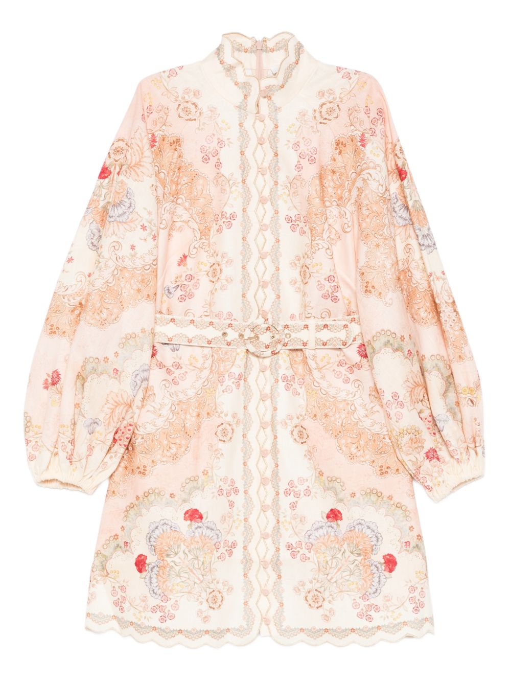 Zimmermann Daylight Floral Linen Mini Dress Beige