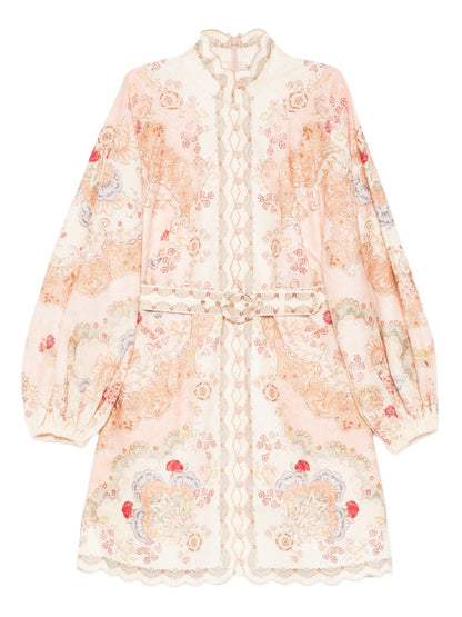 Zimmermann Daylight Floral Linen Mini Dress Beige