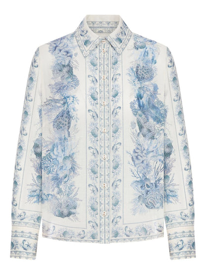 Zimmermann Wanderlust All-Over Print Cotton Shirt White White