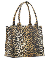 Ganni Leopard-Print Cotton Tote Bag Brown brown