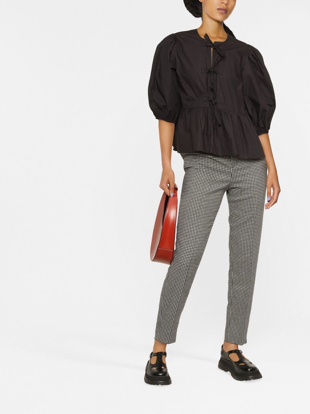 Ganni Lace-Up Peplum Organic Cotton Top Black