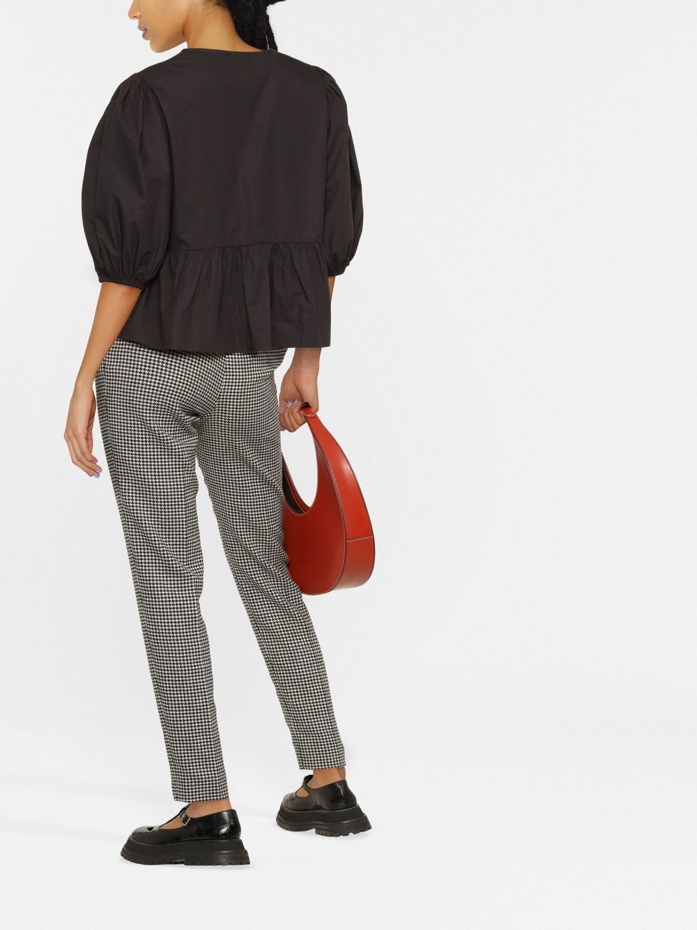 Ganni Lace-Up Peplum Organic Cotton Top Black