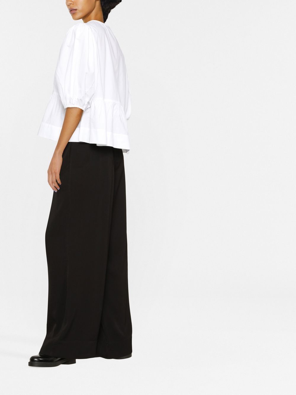 Ganni Organic Cotton Peplum Poplin Tie-Front Blouse White