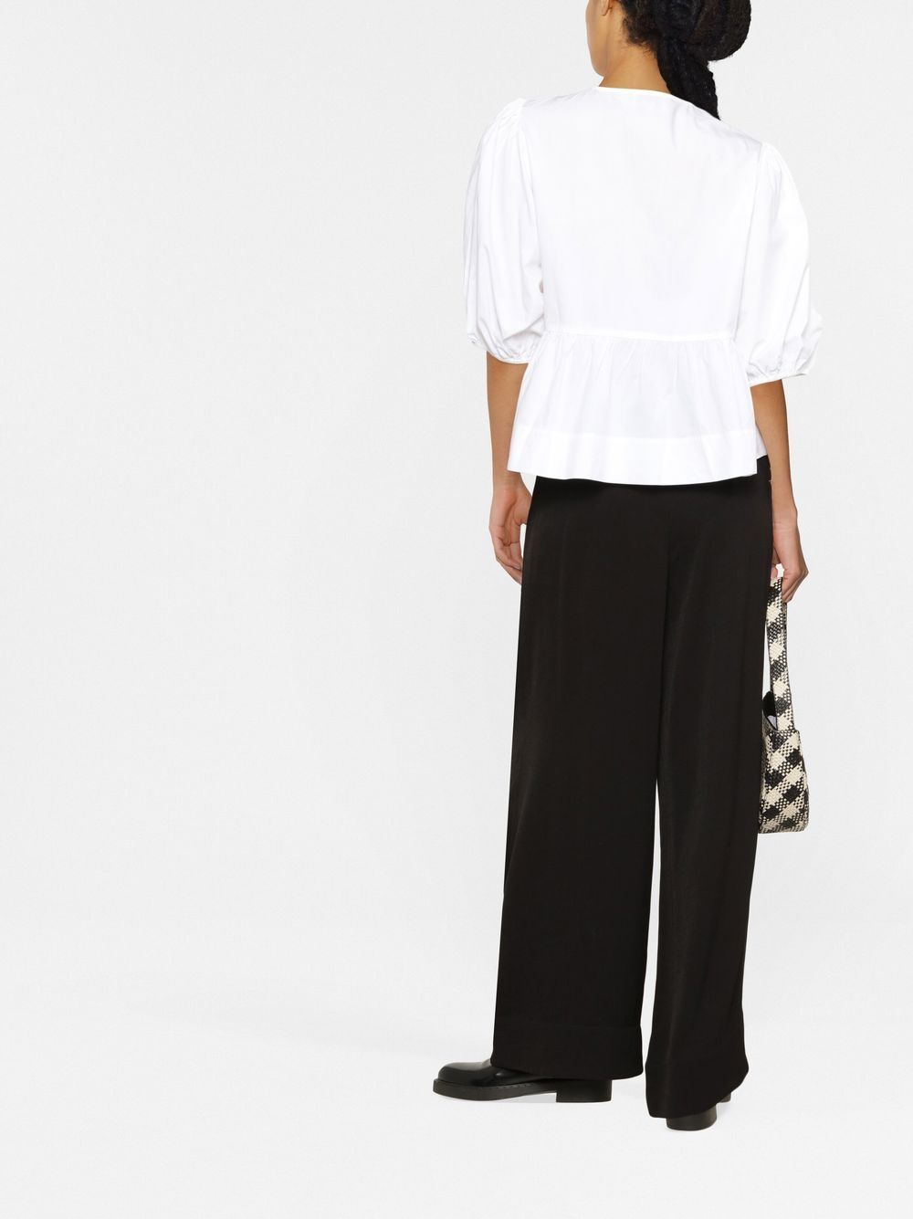 Ganni Organic Cotton Peplum Poplin Tie-Front Blouse White