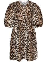 Ganni Leopard Organic Cotton Mini Dress Brown