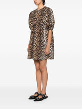 Ganni Leopard Organic Cotton Mini Dress Brown