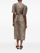 Ganni Plunging V-Neck Puff Sleeve Organic Cotton Midi Dress Brown brown