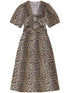 Ganni Plunging V-Neck Puff Sleeve Organic Cotton Midi Dress Brown brown