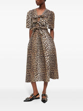 Ganni Plunging V-Neck Puff Sleeve Organic Cotton Midi Dress Brown brown