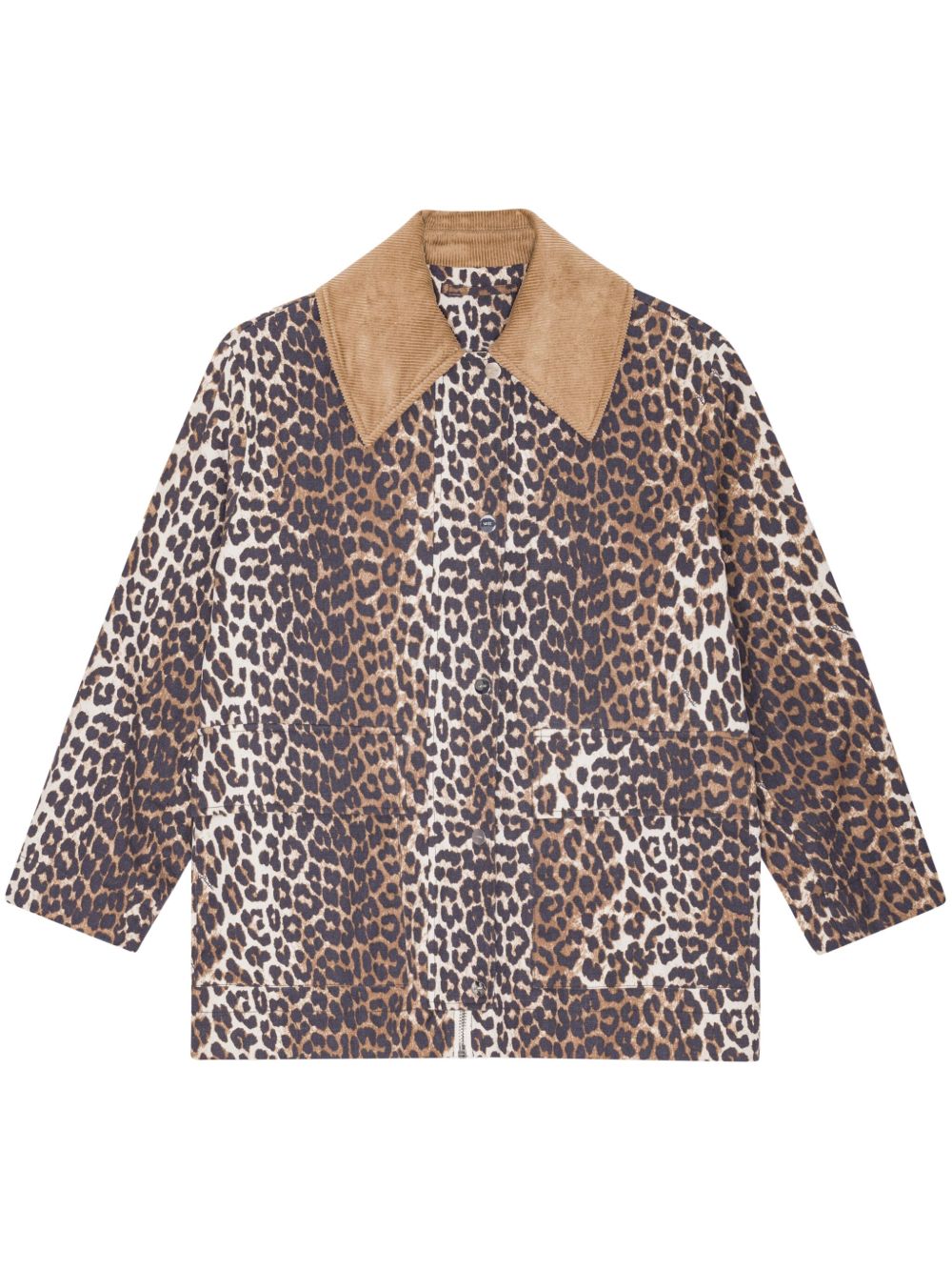 Ganni Animal Print Organic Cotton and Hemp Jacket Brown Brown
