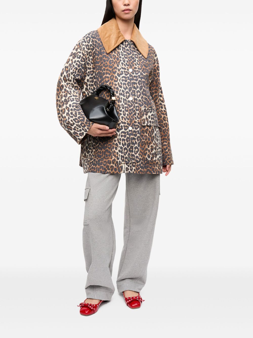 Ganni Animal Print Organic Cotton and Hemp Jacket Brown Brown