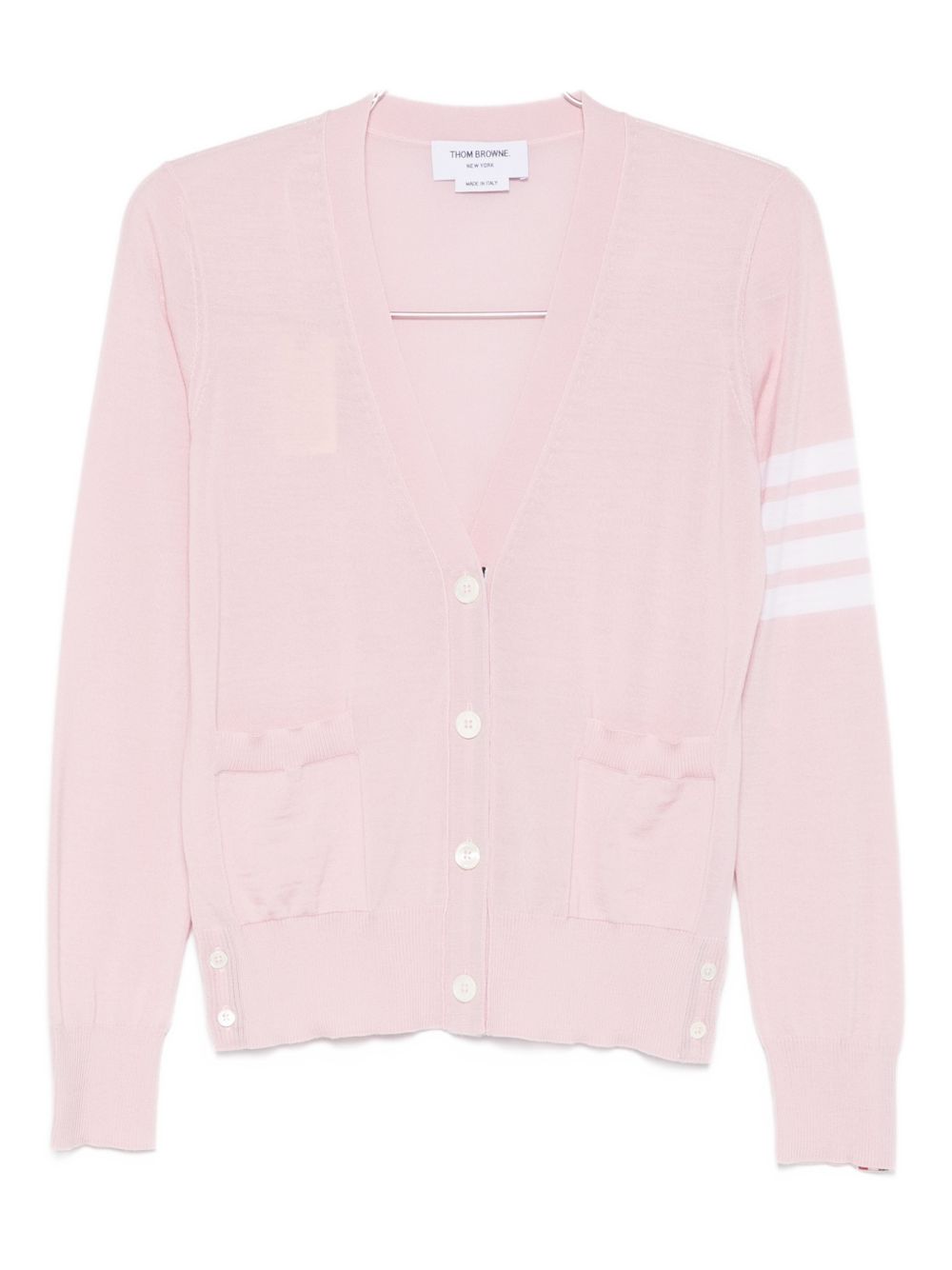 Thom Browne Wool Cardigan with Stripe Detail Pink Pink