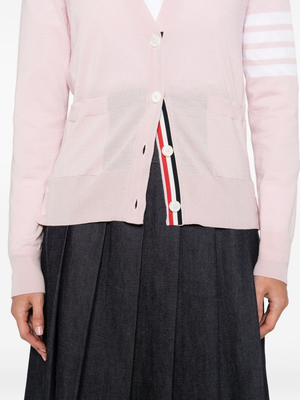 Thom Browne Wool Cardigan with Stripe Detail Pink Pink