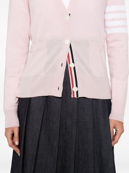 Thom Browne Wool Cardigan with Stripe Detail Pink Pink
