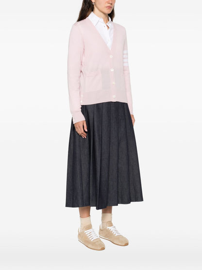Thom Browne Wool Cardigan with Stripe Detail Pink Pink