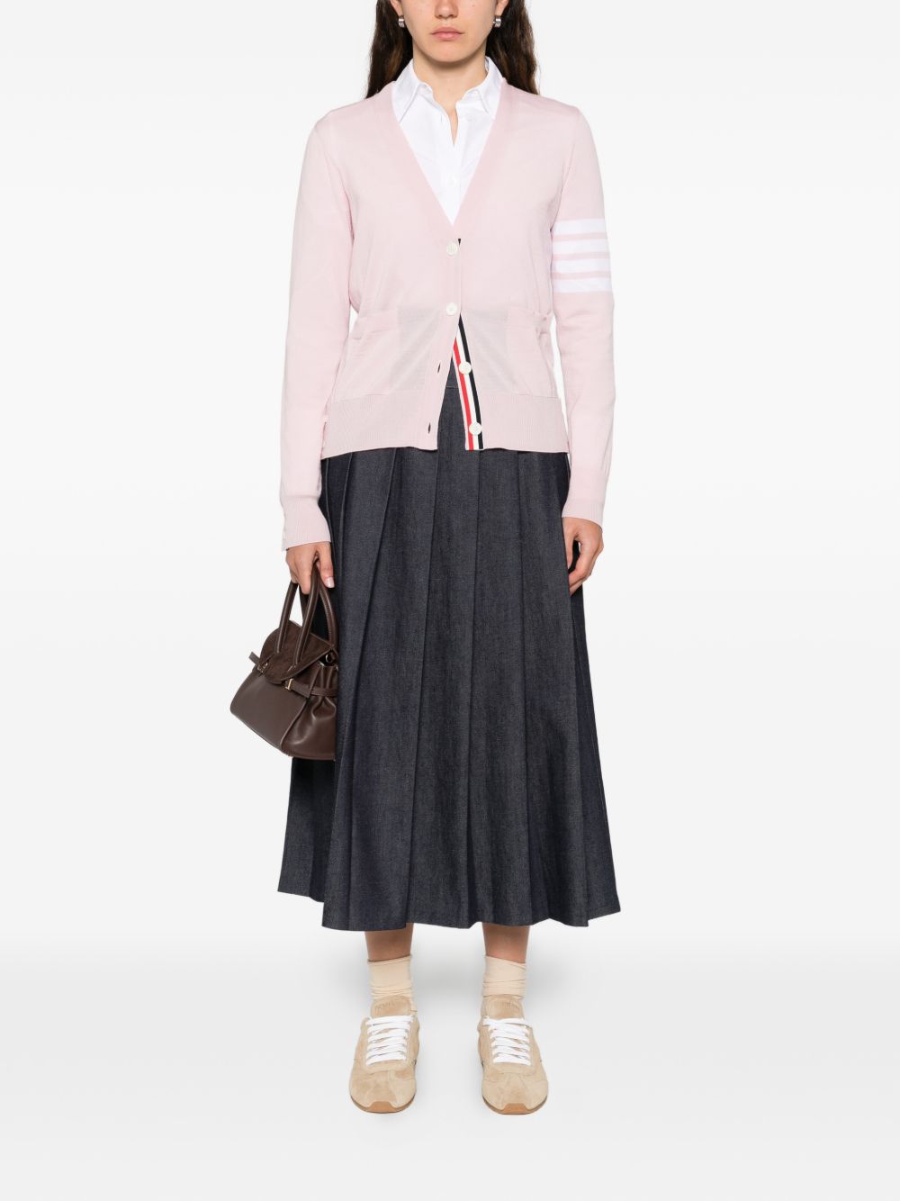 Thom Browne Wool Cardigan with Stripe Detail Pink Pink