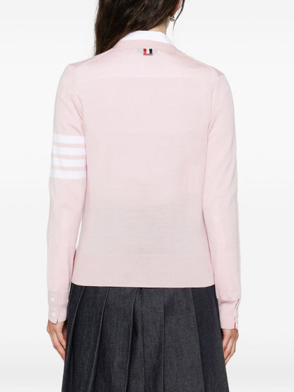 Thom Browne Wool Cardigan with Stripe Detail Pink Pink