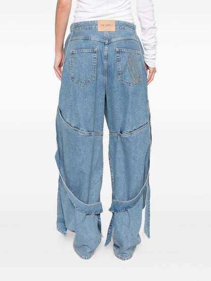 The Attico Panelled Tie-Detailed Denim Jeans Clear Blue