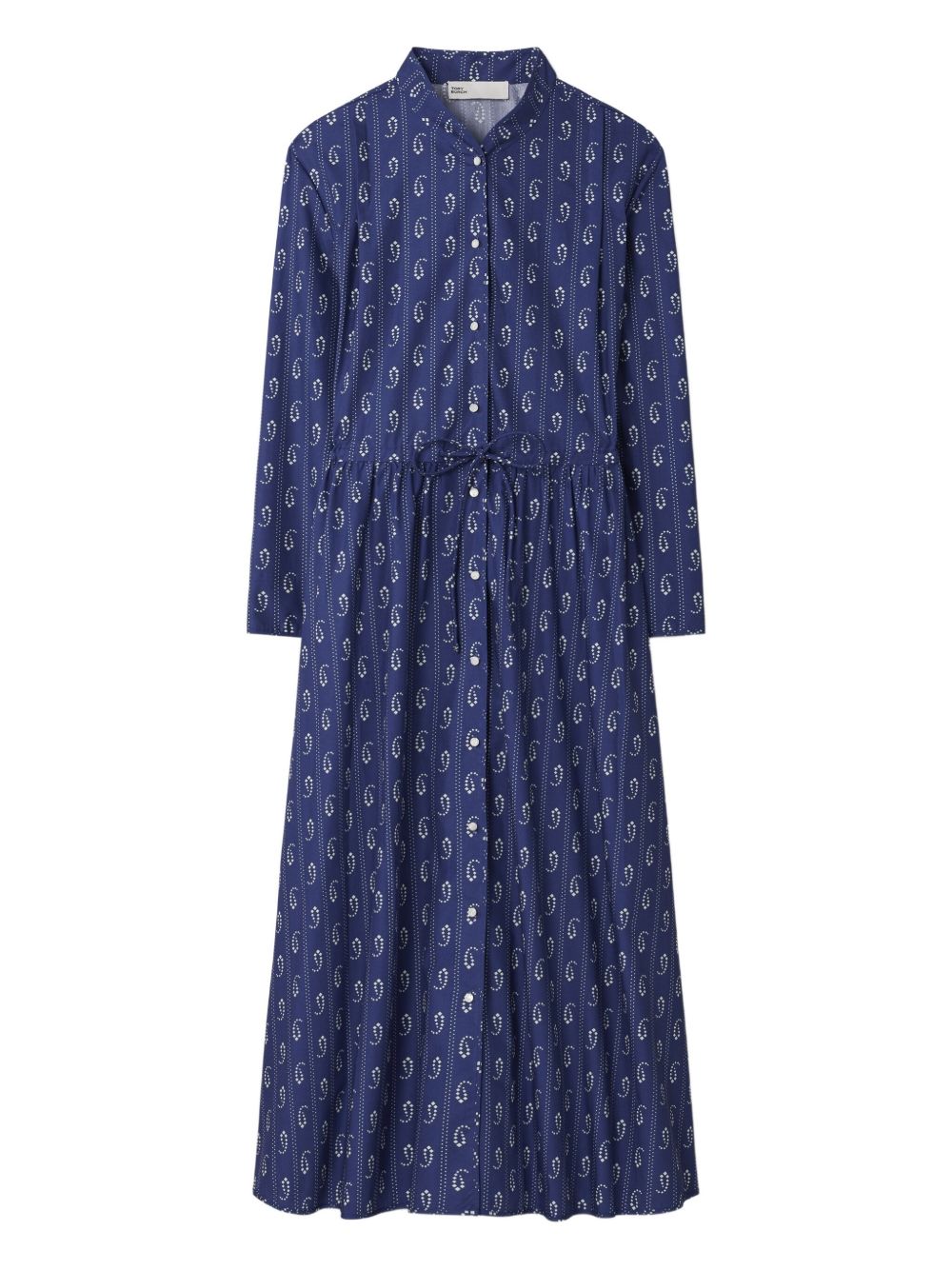 Tory Burch Printed Cotton Shirt Dress with Tie Detail Blue