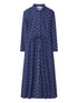 Tory Burch Printed Cotton Shirt Dress with Tie Detail Blue