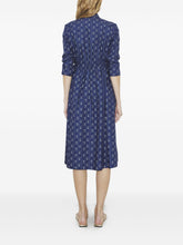 Tory Burch Printed Cotton Shirt Dress with Tie Detail Blue