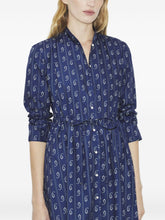 Tory Burch Printed Cotton Shirt Dress with Tie Detail Blue