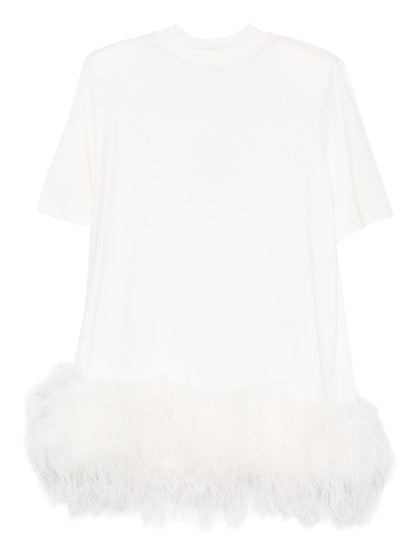 The Attico Feather-Trim Cotton Mini Dress White