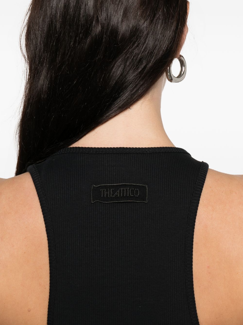 The Attico Feather Trim Sleeveless Cotton Mini Dress Black