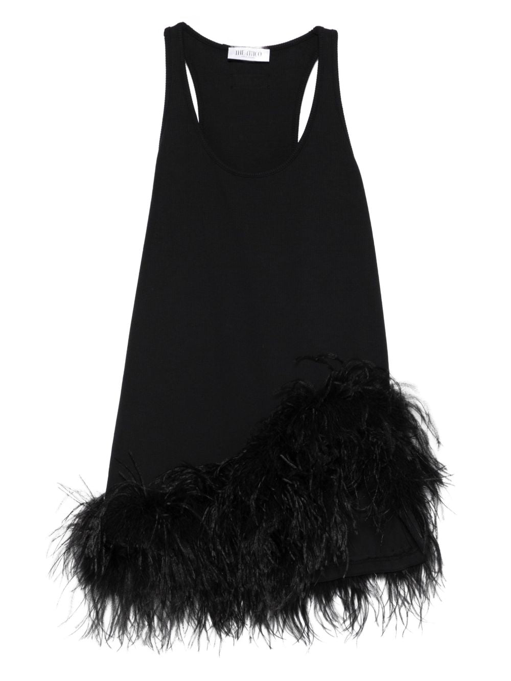 The Attico Feather Trim Sleeveless Cotton Mini Dress Black