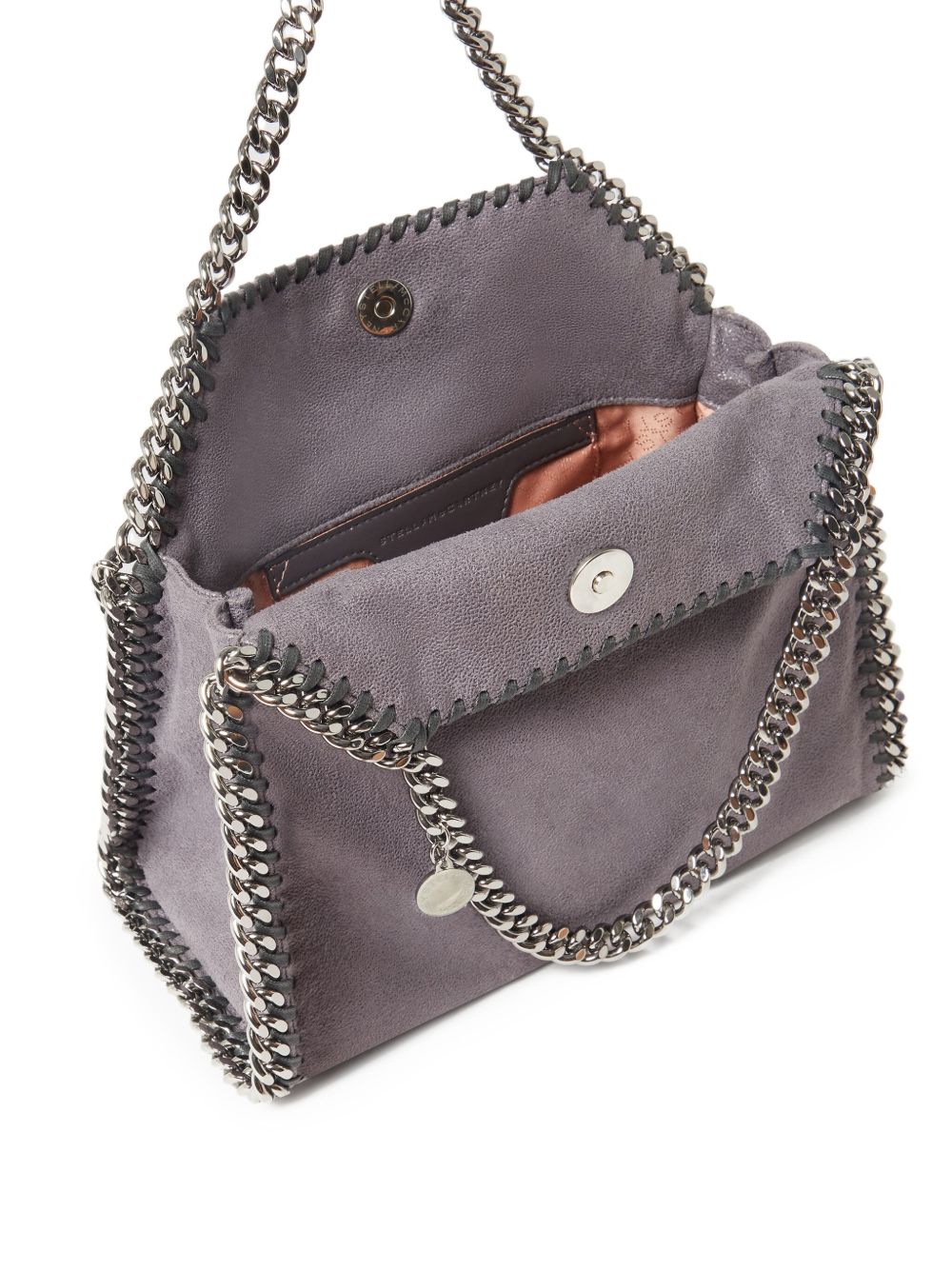 Stella McCartney Falabella Mini Grey Textured Tote Bag with Top Handles and Chain Detailing Grey