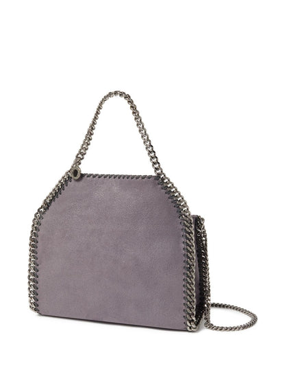 Stella McCartney Falabella Mini Grey Textured Tote Bag with Top Handles and Chain Detailing Grey