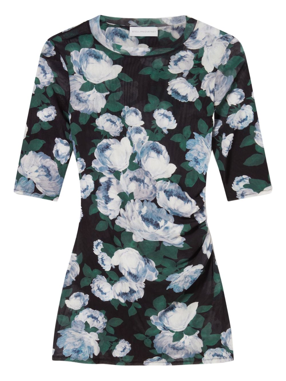 Stella McCartney Mesh Floral-Print Bunch of Roses Top Black